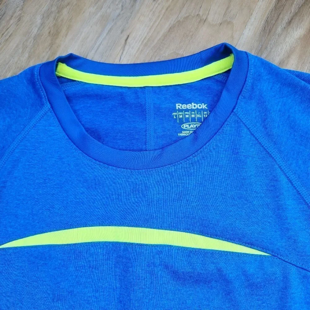 💜Reebok Blue & Neon Yellow Athletic Running Long Sleeve Top Medium